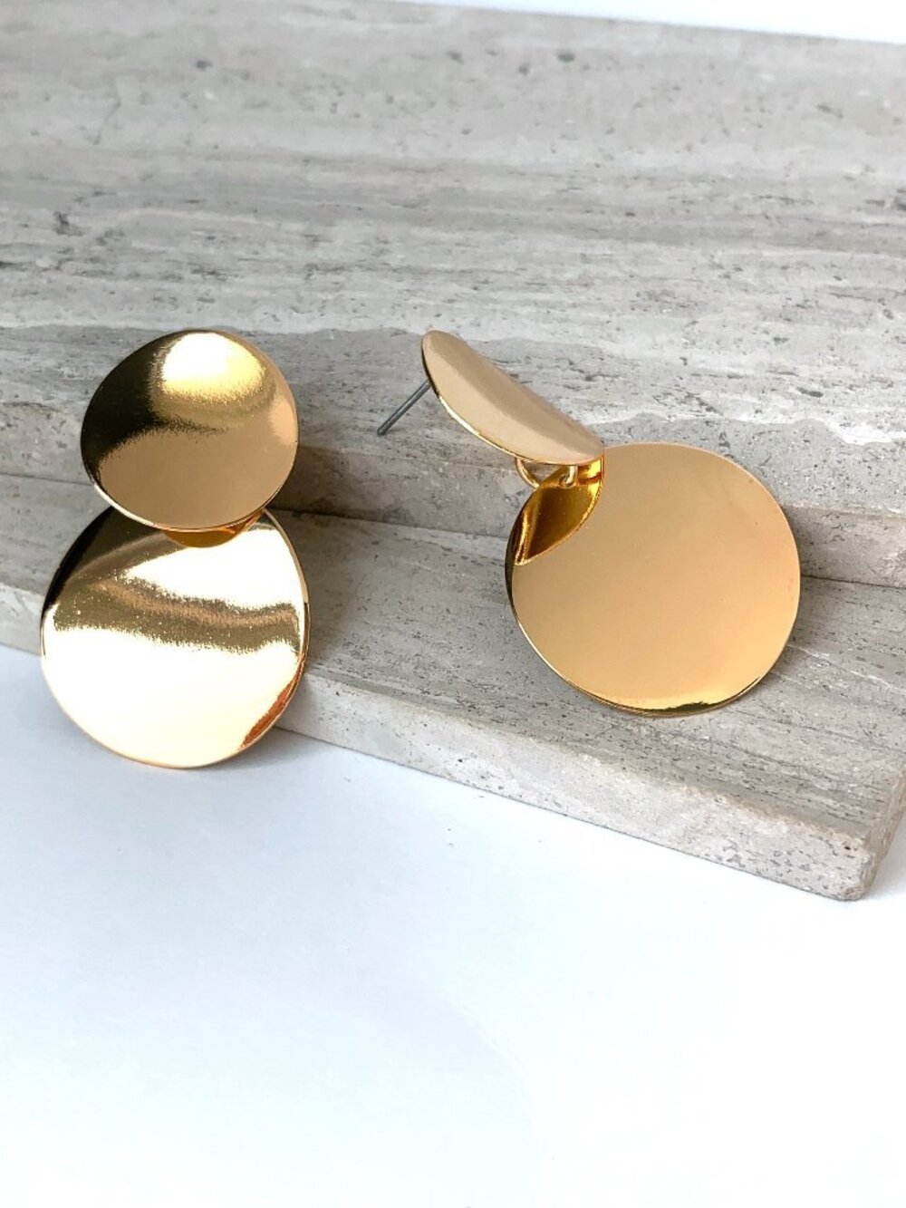 NEW Anthropologie Double Shiny Gold Disk Earrings